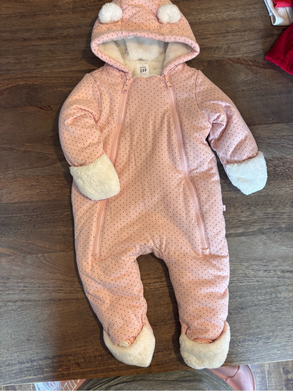 GAP Baby Pink Polka Dot Hooded Snowsuit